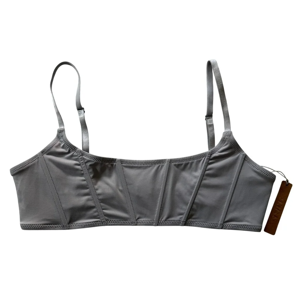 SKIMS Recycled‎ Swim Corset Bikini Top Chrome Gray Size XL New NWT
